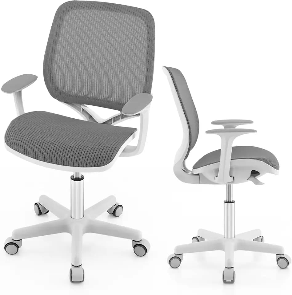 FANTASK Ergonomischer Schreibtischstuhl Kinder, Höhenverstellbar 43-55cm, 360° Drehstuhl mit Rückenlehne & Armlehnen, Bürostuhl mit 5 arretierbaren Rollen, für Kinder ab 6 Jahren (Grau)
