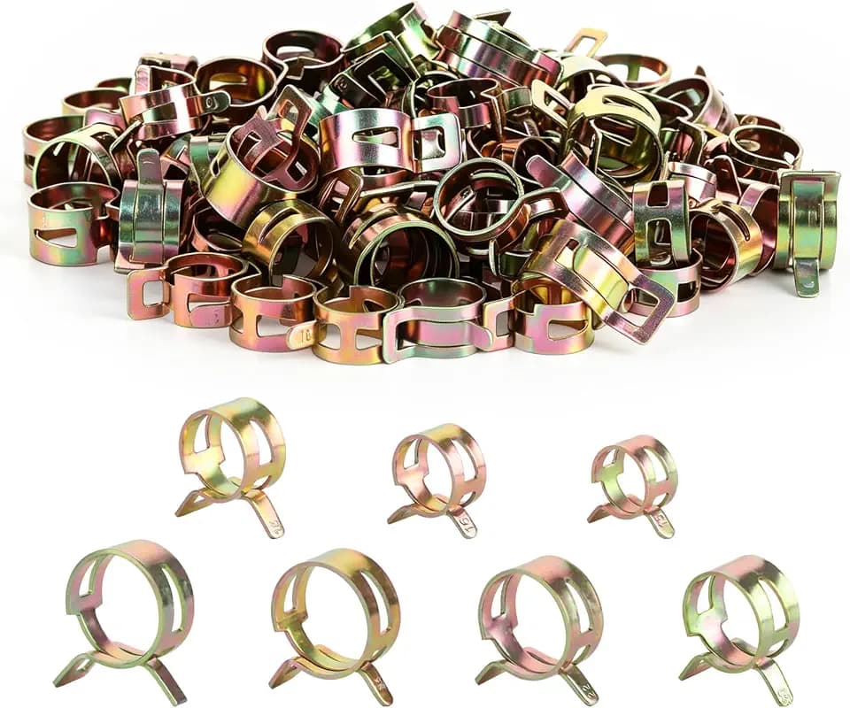 105 Stück Schlauchschellen Set, Schlauch Federklemmen, Benzinschlauch Schellen Sortiment mit 7 Größen von 15/16/18/20/22/24/26mm, Federbandschellen für Kraftstoffleitung Luftschläuche Wasserrohre