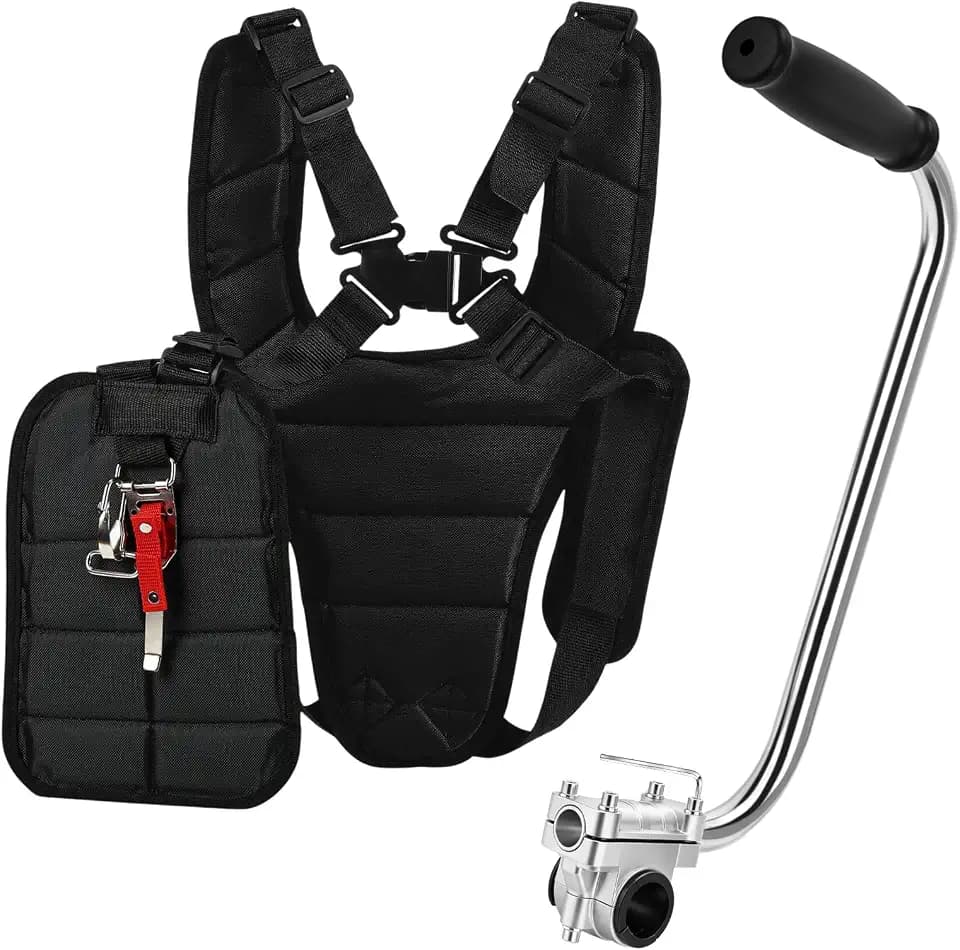 Trimmer Shoulder Strap Padded Universal Adjustable, String Trimmer Harness, Nylon Double Shoulder, Ergonomic Handle Grip for Weed Trimmers, Extension for Lawn Care, Landscaping (Black)