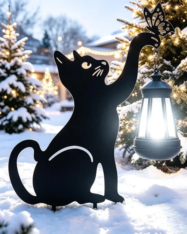 Black Cat Solar Lights Outdoor Christmas Decorations for Woman