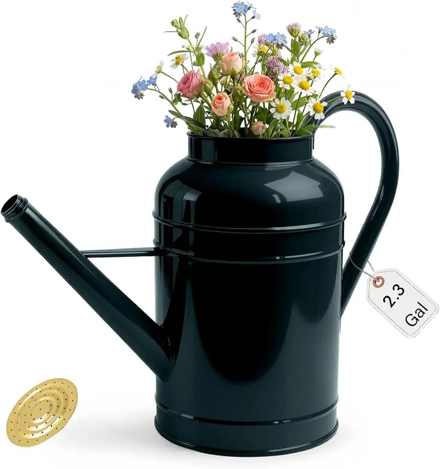 Galvanized Iron Watering Can for Indoor Plants, Bowl Watering Cans for House Plant Garden Flower, Long Spout Water Can for Outdoor Watering Plants 8.71L 2.3 Gallon Gold