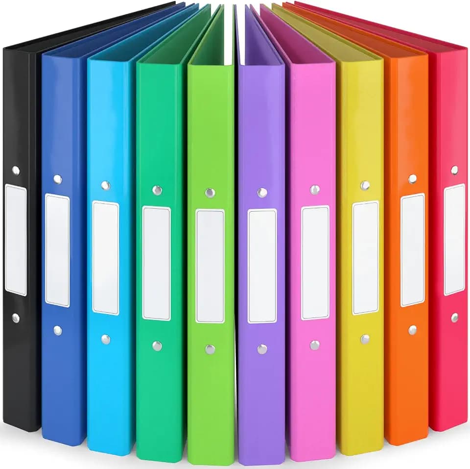 ACROPAQ – 10 x Ringordner A4 schmal, Ordner A4 in 10 bunten Farben mit 2 Ringen – inkl. Rückenetiketten – Ordner schmal für bis zu 200 Blätter – Rückenbreite 4 cm – Büro, Schule, Uni – Bunt