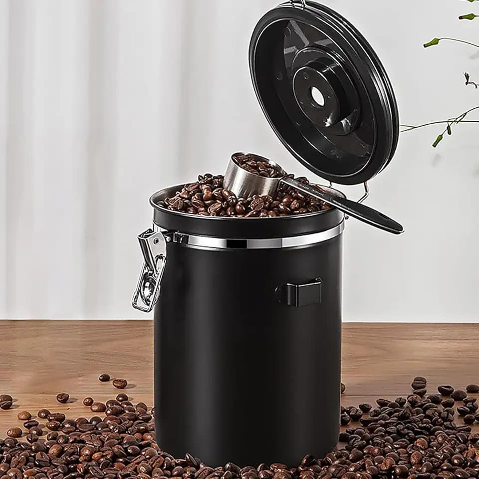Kaffeedose Luftdicht 1,8L,Kaffeedose Luftdicht 1kg Bohnen,Kaffeebohnen Behälter aus Edelstahl mit Löffel und Kalenderrad für Vorratsdose Tee, Nüssen, Kakao (1.8L)