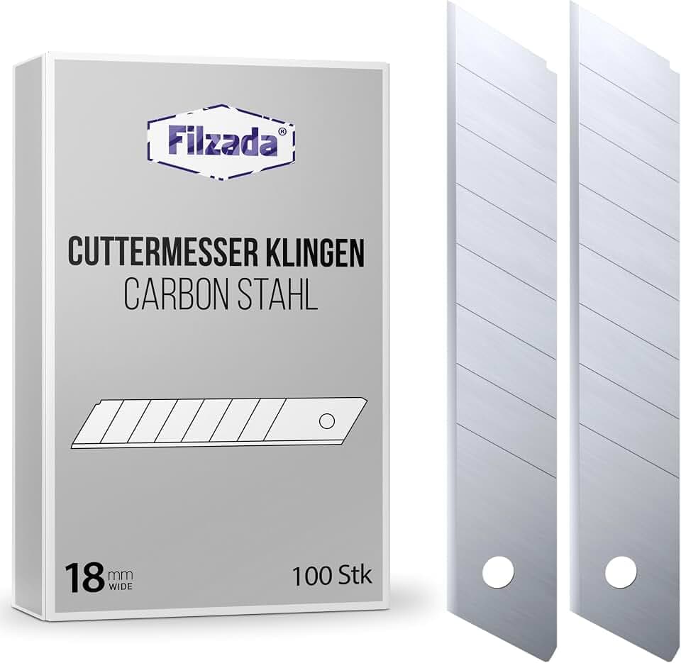 Filzada® 100x Cuttermesser Klingen 18mm - Carbonstahl Ultrascharf - Cutter