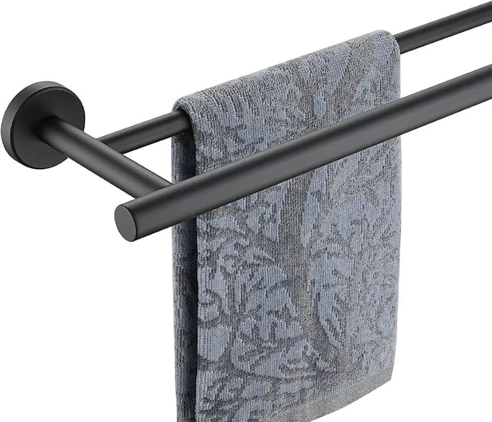 JQK Double Bath Towel Bar, Matte Black 33 Inch 304 Stainless Steel Thicken 0.8mm Towel Rack for Bathroom, Towel Holder Wall Mount, Useable Length 30 Inch, TB100L30-PB