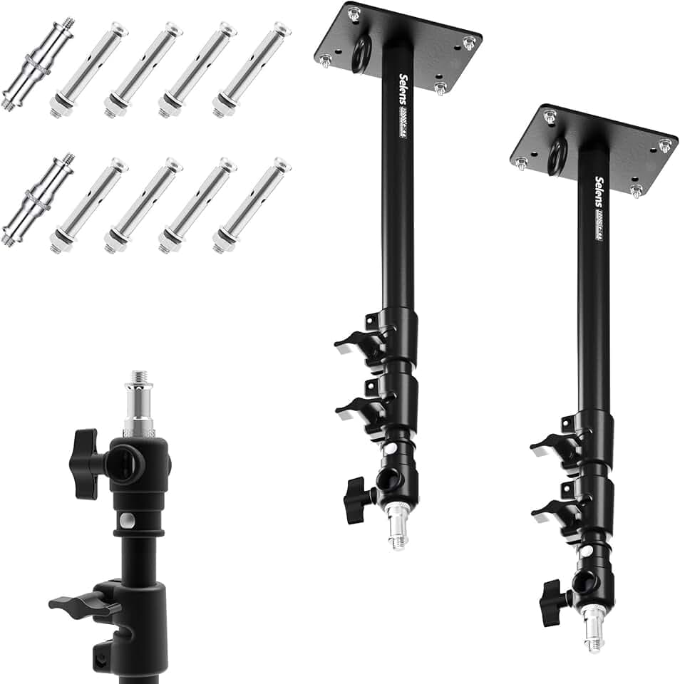 Selens 2 Stück Wandmontage Ausleger Boom Arm 46.7-103CM, Fotografie Wand Deckenmontage Arm Einstellbare mit 3/8" 1/4" Gewinde Universal Adapter für Fotostudio Videoleuchten Regenschirme Reflektoren