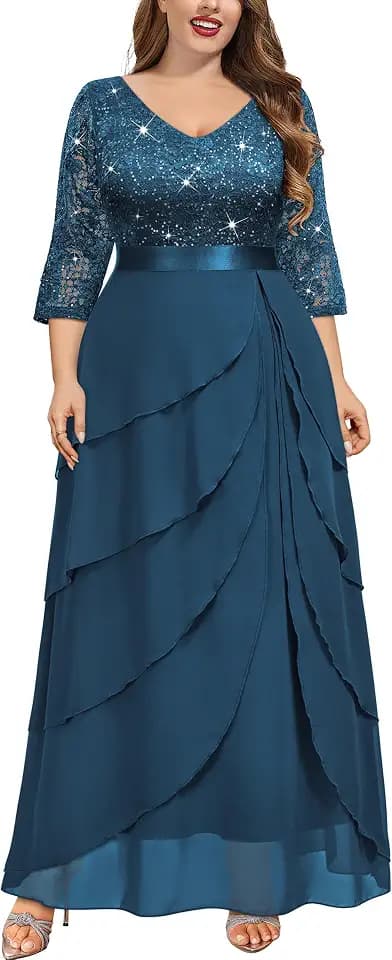 MISSMAY Women's Plus Size Elegant Formal Wedding Guests Prom Maxi Dresses