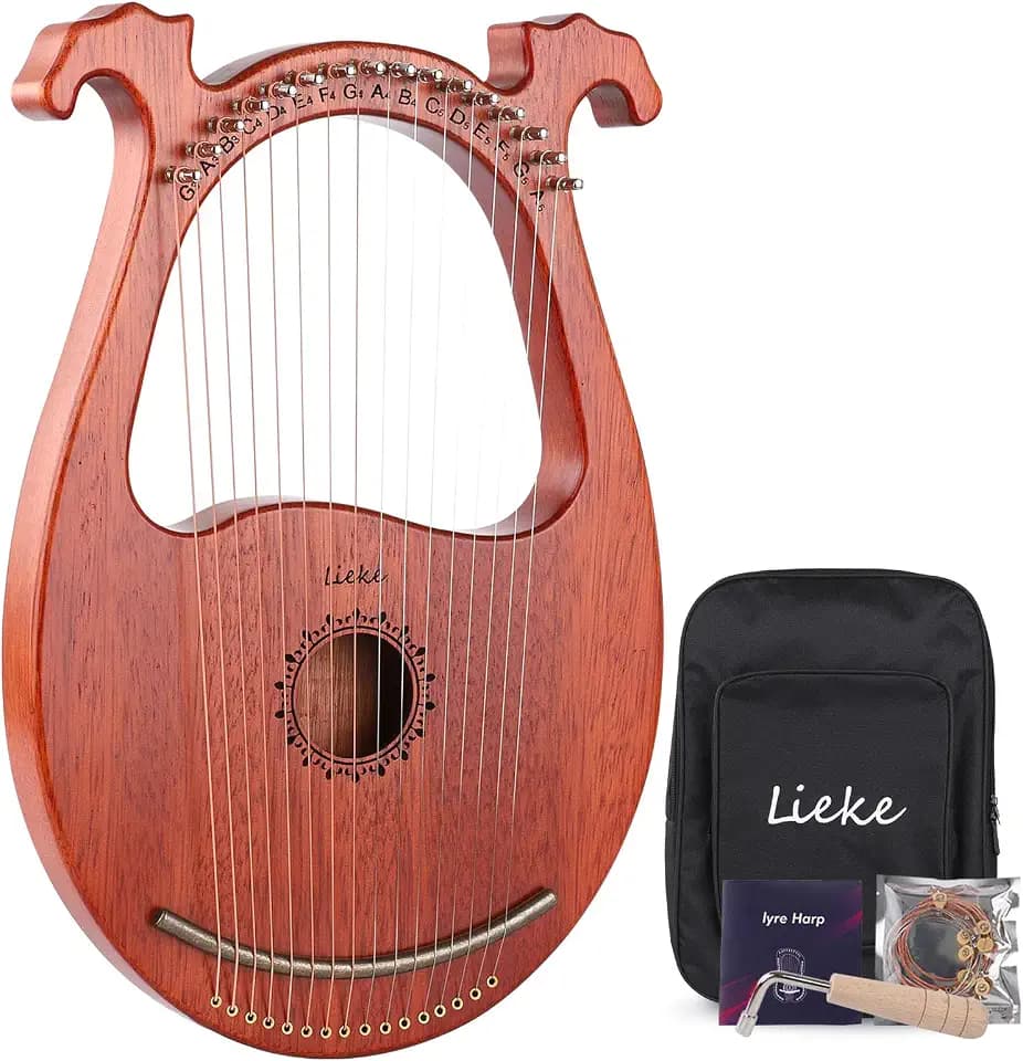 LIEKE Lyre Harp 16 Metal Strings Mahogany Mini Harp Instrument with Bag