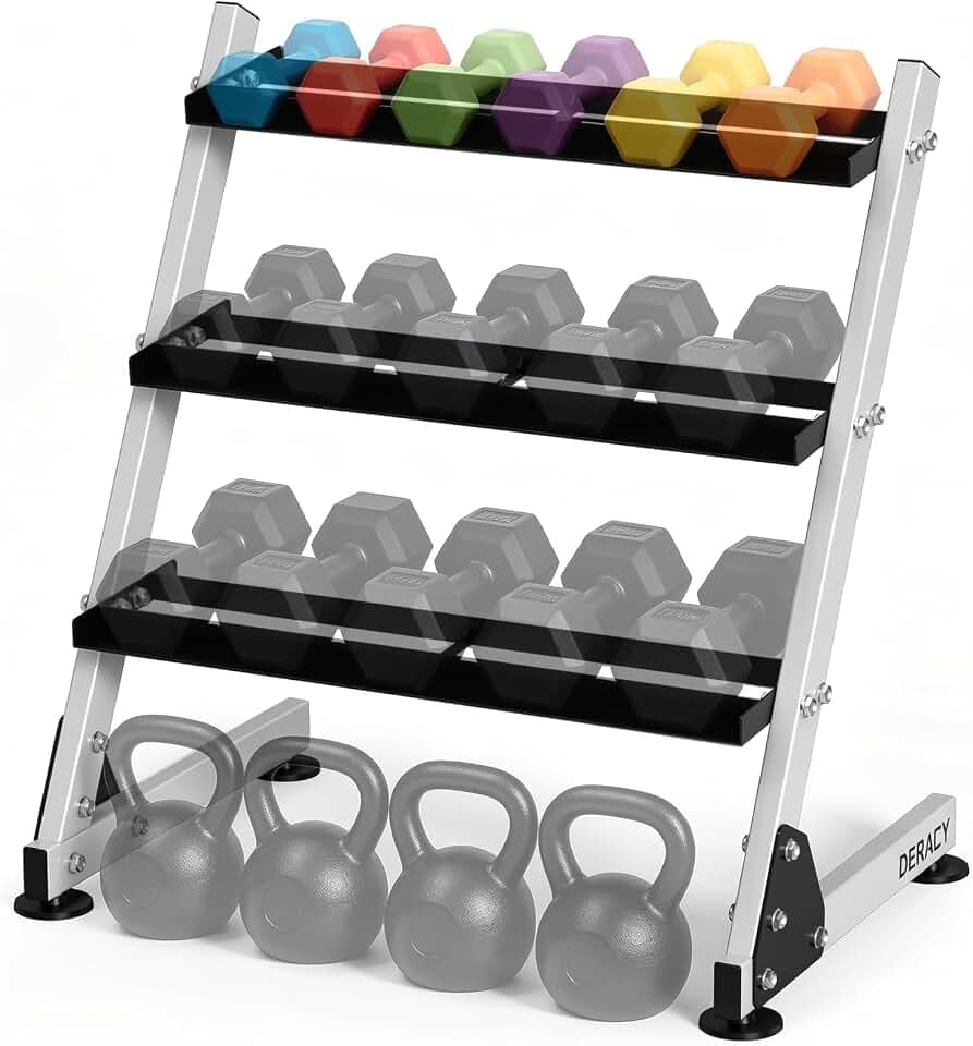 DERACY Dumbbell Rack, 3-Tier Dumbbell Weight Rack for Home Gym, Dumbbell Set Organizer for Dumbbell Kettlebell Barbell, Heavy Duty Weight Storage Rack, Dumbbell Stand Only
