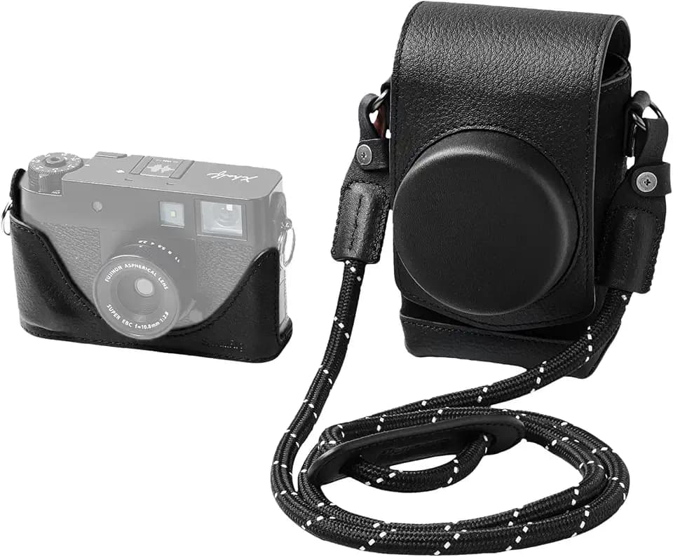SMALLRIG Leather Case Kit for FUJIFILM X Half, Retro Style Full-Cover Carrying Bag with Half Leather Case, Built-in Card Pocket, Portable and Protecting with Woven Shoulder Strap (Black) - 5219
