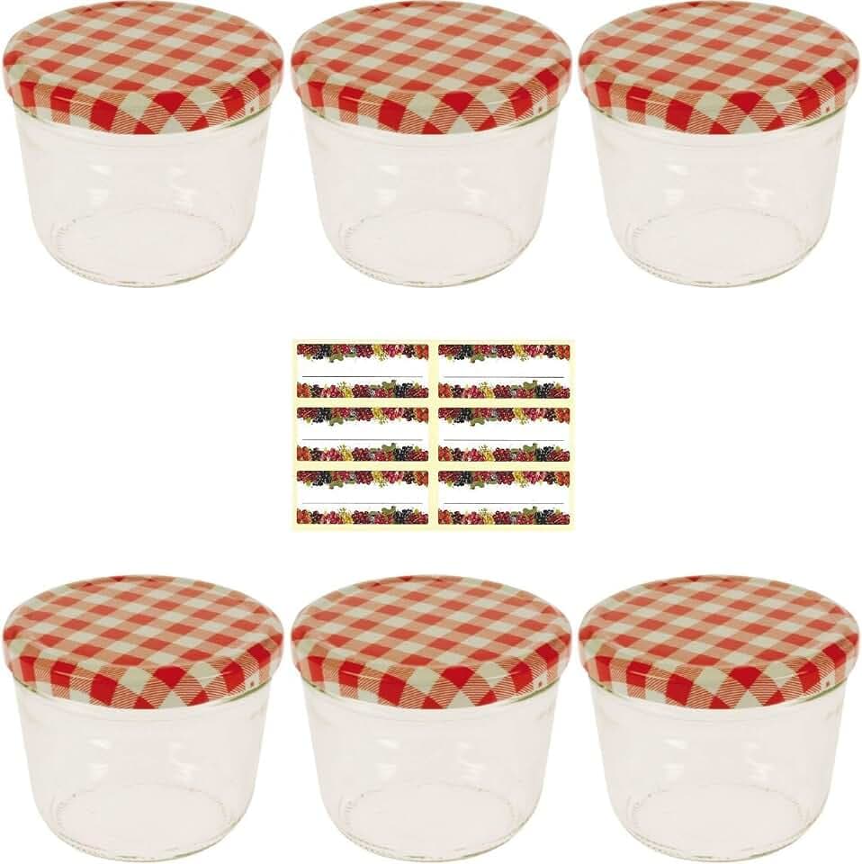 Viva Haushaltswaren #12895# - 6 x kleines Marmeladenglas / Einmachglas 230 ml mit Deckel, Twist-off Gläser Set in Sturzform -als Einweckgläser, Vorratsdosen etc. verwendbar (inkl. Beschriftungsetiketten)