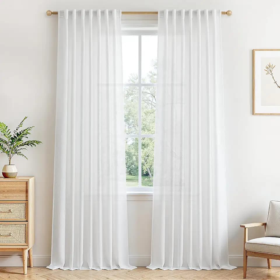 MRTREES Vorhang Weiß Leinenoptik Halbtransparent für Kinderzimmer, Curtains Living Room Gardinen Leinen für Wohnzimmer Schlafzimmer 2er Set H 245 x B 140 cm mit Stangendurchzug
