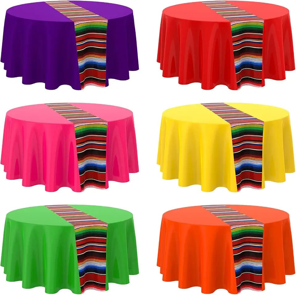 Oudain 6 Pcs Mexican Round Tablecloths, Fiesta Tablecover, Multicolor