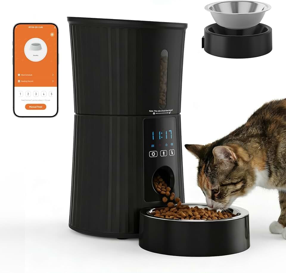 DUMOS 4L Automatic Cat Feeder, Dog Food Dispenser with APP Control, Black