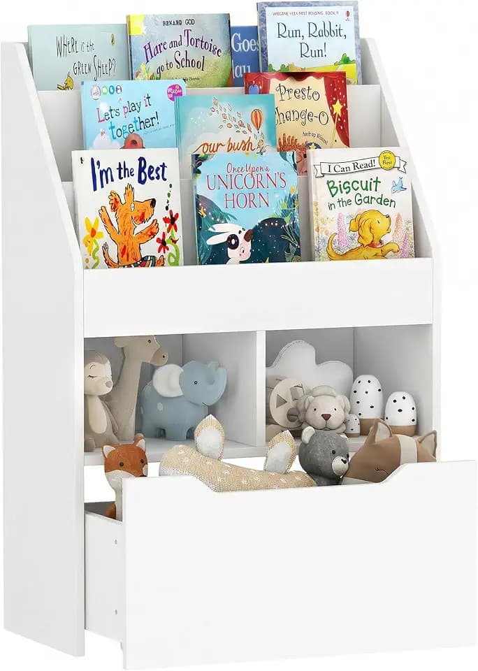HOMCOM Bücherregal, 3 Einlegeböden, 2 Fächer, große Schublade, MDF, Weiß