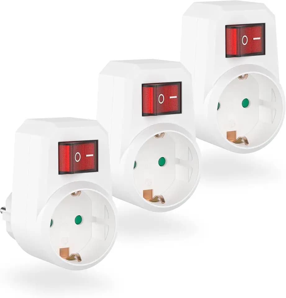 benon 3 x Steckdosen-Adapter mit Schalter, 3680 W, 2-polig