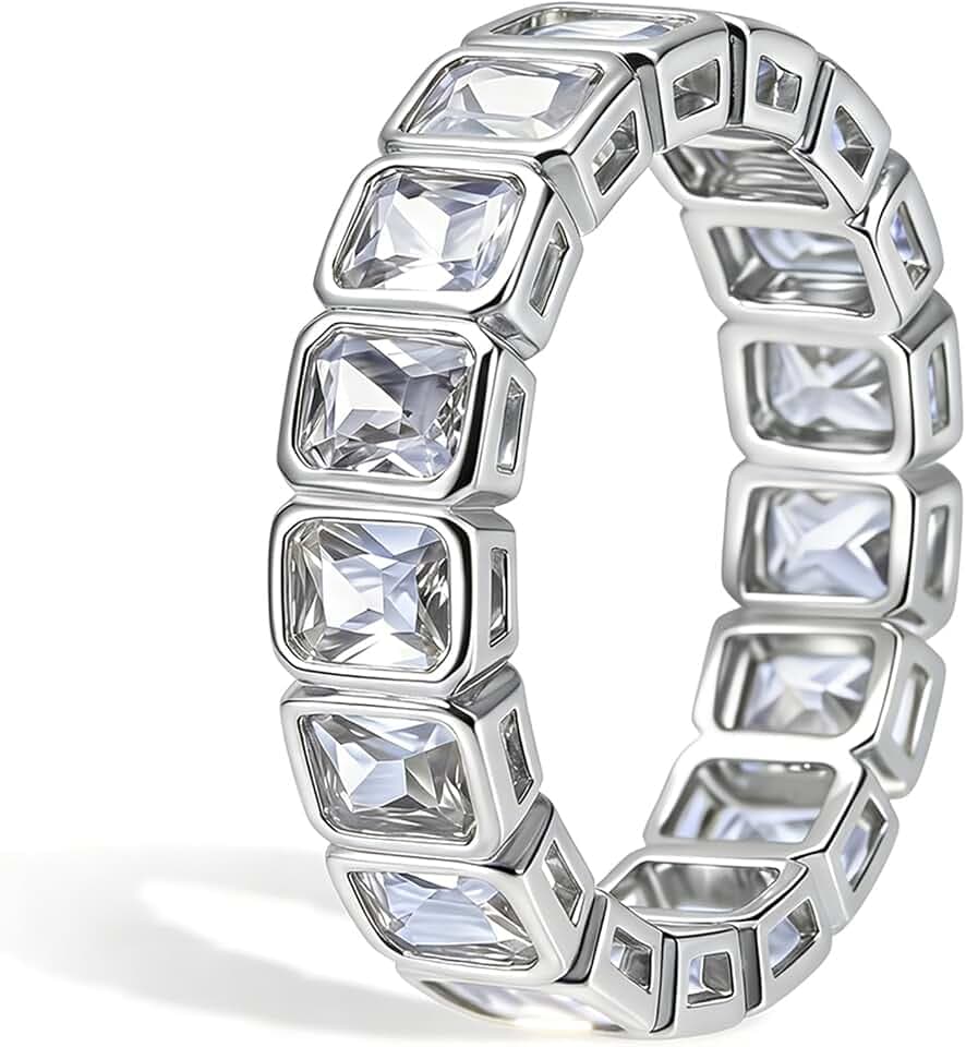 Baguette Rings for Women Gold Plated Eternity Wedding Band Rings Size 4-9