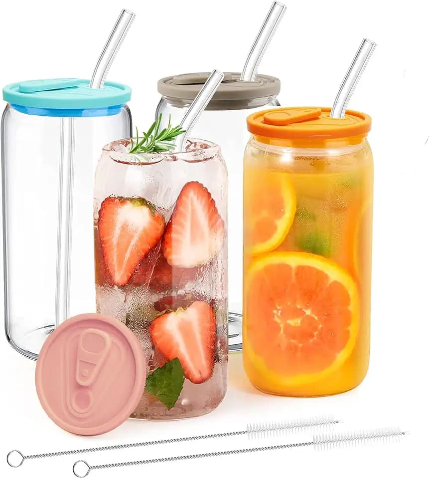 Glas mit Deckel und Strohhalm,Trinkglas mit Deckel 500ml
