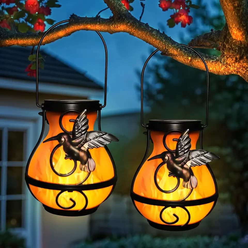 Solar Lanterns Outdoor Waterproof Hummingbird Lantern Flame Lights