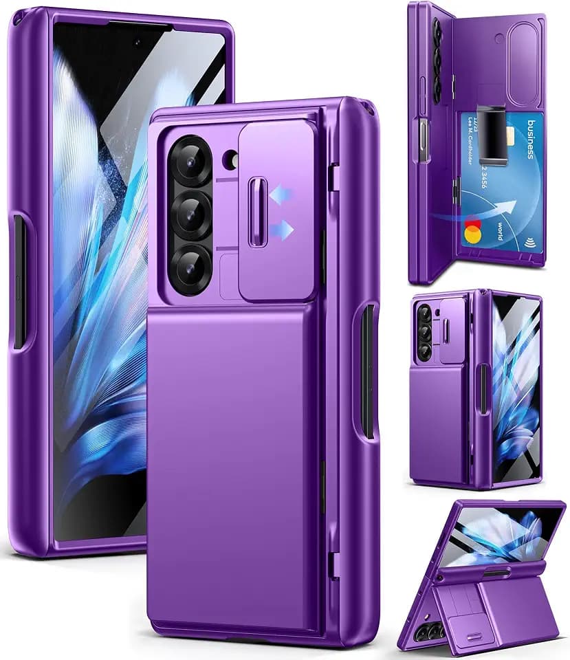 Tongate Kompatibel mit Samsung Galaxy S24 Plus Hülle,[Displayschutz & Slide Kameraabdeckung] Militärstandard Stoßfeste Handyhülle mit Kickstand & Gürtelclip für S24+ Plus Hülle 6,7 Zoll, Lila