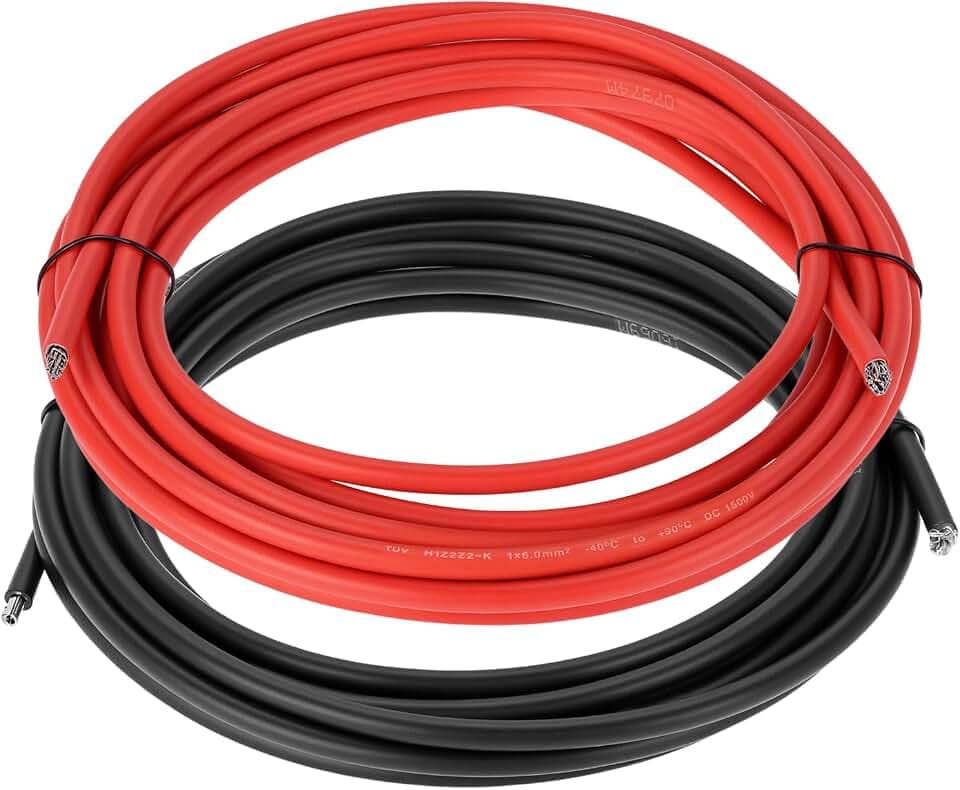 QWORK® Fahrzeugleitung 6mm² Set, 5m Rot & 5m Schwarz KFZ Kabel, Silikon KFZ Elektronik Kabel