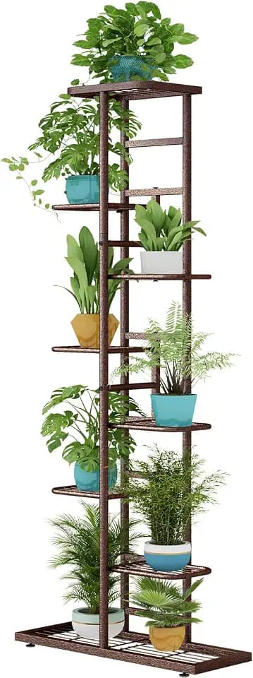 LINZINAR 8 Tier Plant Stand Indoor Outdoor Metal Flower Pot Display Shelf