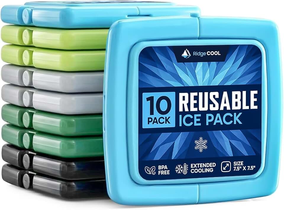 Bulk Slim Ice Packs for Lunch Boxes 10 Pack - Reusable Ice Packs for Coolers, Thin Flat Long Lasting Freezer Packs for Kids Lunch Box, BPA Free Leak-Resistant, 4.8"x 4.8", Multicolor