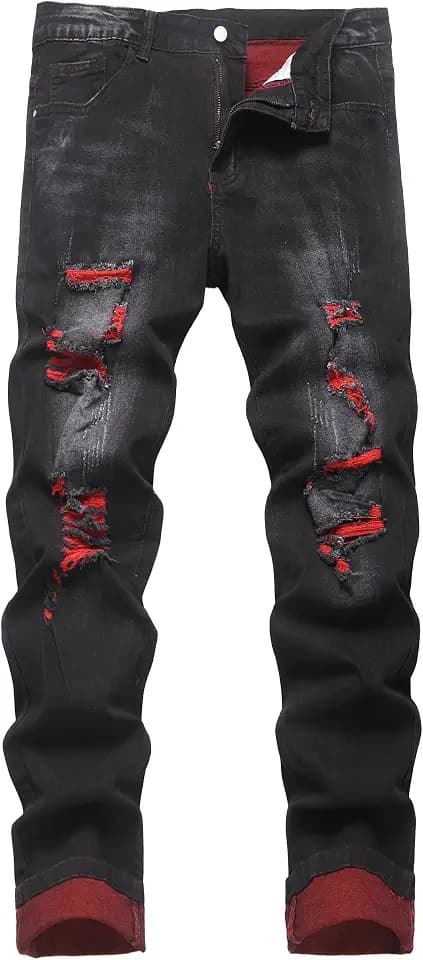 Men's Ripped Jeans,Slim Fit Distressed Straight Leg Fashion Denim Pants