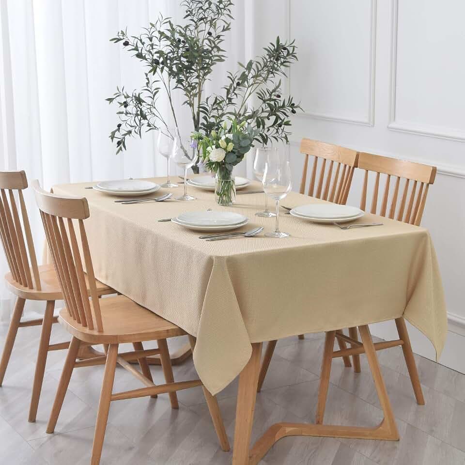 maxmill Textured Rectangle Tablecloth Water Resistant Wrinkle Free Spill-Proof, Soft Jacquard Table Cloth for Buffet Banquet Parties Event Holiday Dinner, Indoor and Outdoor Use, 60 x 84 Inch Beige