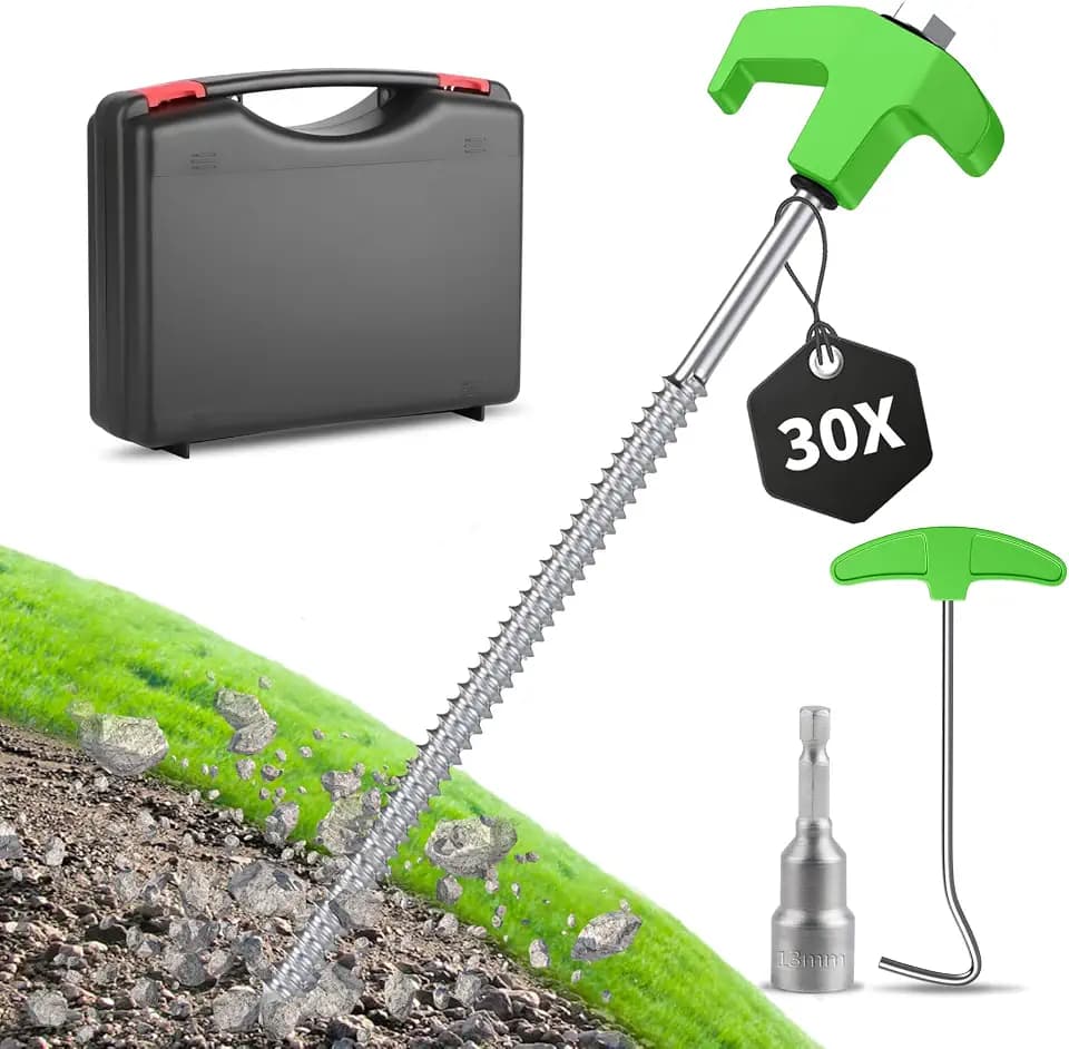 Forever Speed 30 Stück Zeltheringe aus Stahl mit Box [Bit ＆ Nagelzieher inkl.] 25 cm Camping Heringe Stahl Bodenanker Felsbodenhering für Harte Böden, Wald, Wiesen - Grün + Silber