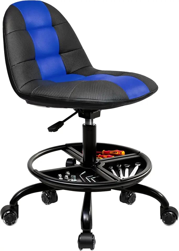 Shop Stool with Wheel Ergonomic Backrest Rolling Chair for Garage