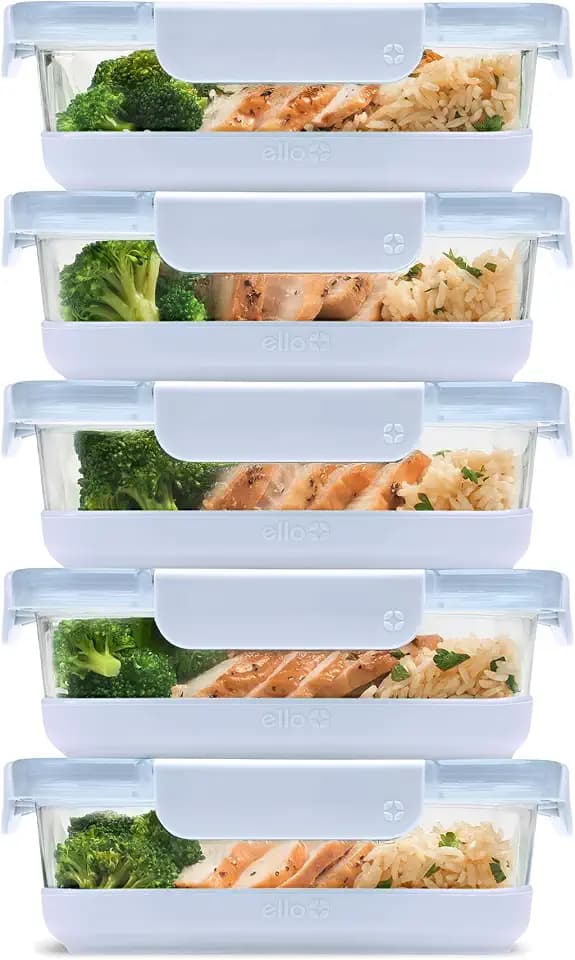 Ello Duraglass Refresh 3.4 Cup Meal Prep Containers, 10 Pc, Halogen Blue