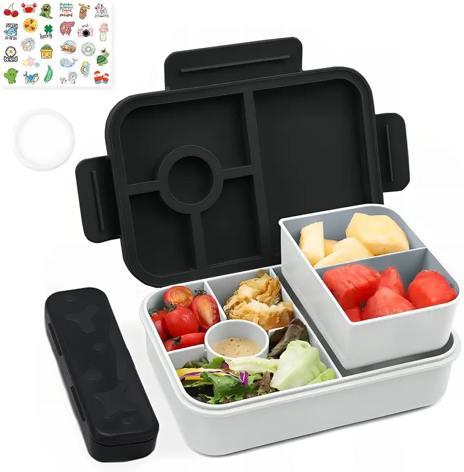 Bugucat Brotdose Kinder mit Fächern 1300ML, Lunchbox Kinder Auslaufsicher mit 5 Fächern, Bento Box Lunch Box mit Fächern für Erwachsene, Frühstücksbox Vesperdose für Jungen&Mädchen