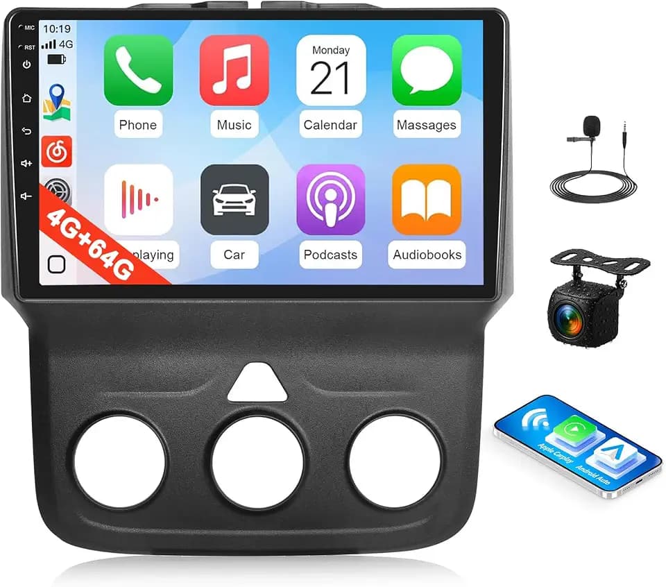 SIXTOP 4G+64G Android Car Stereo Radio for Dodge RAM 1500 2500 3500 2013-2018 Wireless Carplay Android Auto 9 Inch Touchscreen GPS Bluetooth 5.0 Head Unit WiFi 6 FM/RDS EQ SWC AHD Backup Camera
