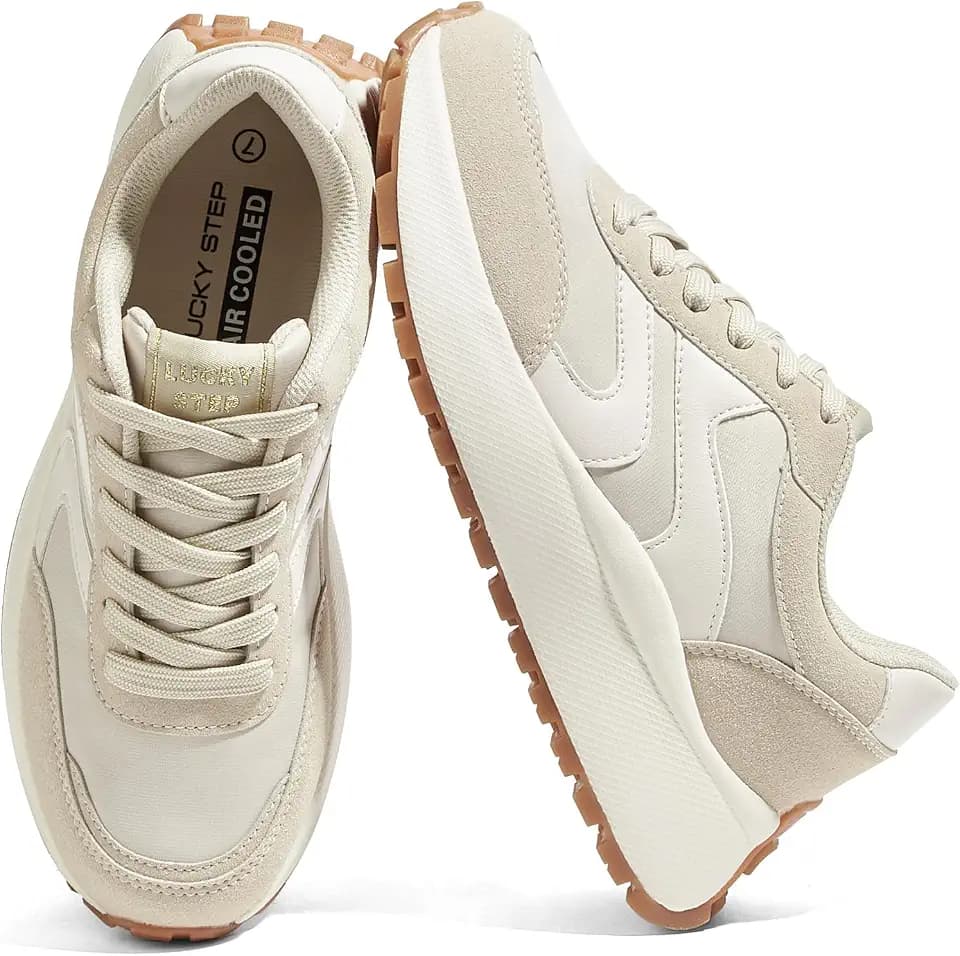 LUCKY STEP Women's Casual Retro Fashion Sneakers Classic Platform