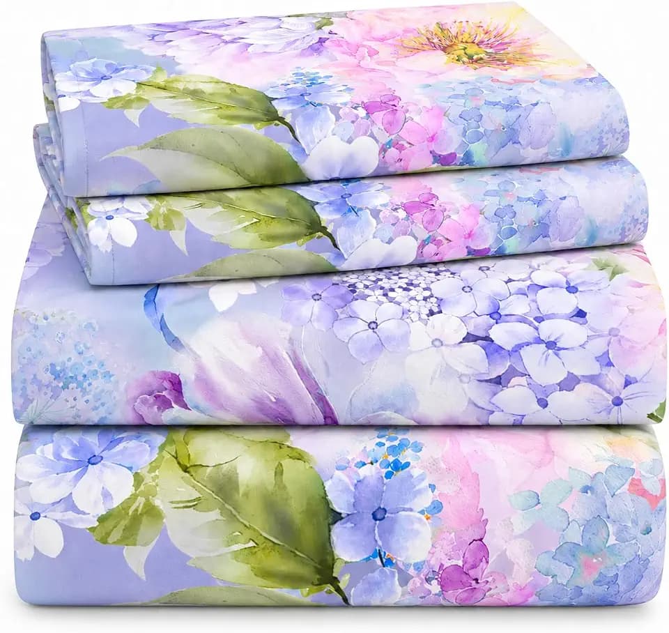 YIYEA Floral Sheets Queen Size, Brushed Microfiber Bed Sheet Set, 4-Piece