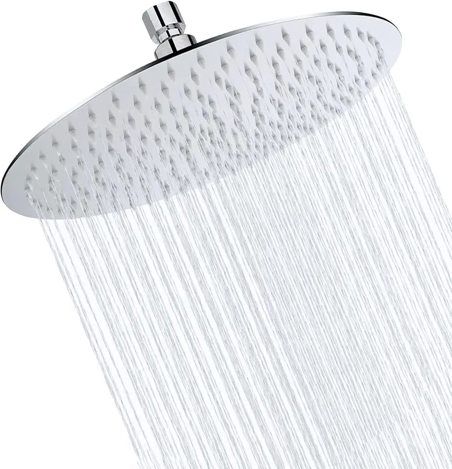 Duschkopf Regendusche 10 Zoll, Rundes Regenduschkopf Ø25cm aus Edelstahl, Selbstreinigende Regendusche Brausekopf Rund, Chrom