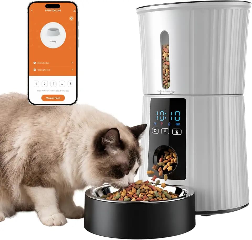 DUMOS 4L Automatic Cat Feeder, Dog Food Dispenser with APP Control, White