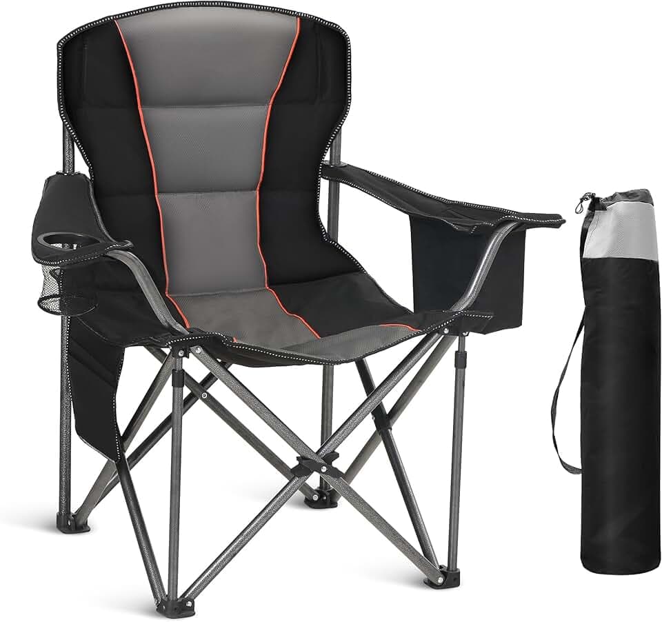 HIGH POINT SPORTS Campingstuhl Faltbar 200kg Klappstuhl Gepolstert mit Getränkehaltern Faltbarer Angelstuhl XXL mit Armlehnen Outdoorstuhl