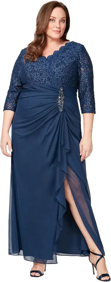 Alex Evenings Womens Long Lace Top Mother of The Bride Dress with Empire Waist (Plus Size)