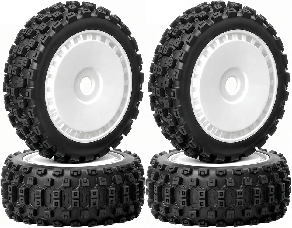 4Pcs 1/8 RC Off-Road Buggy Racing Tires and Wheels, 17mm Hex