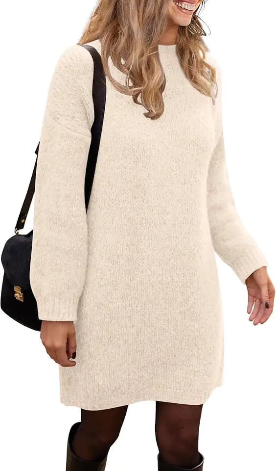 PRETTYGARDEN Women's 2026 Fall Knit Pullover Sweaters Long Sleeve Crewneck Oversized Loose Short Sweater Dress