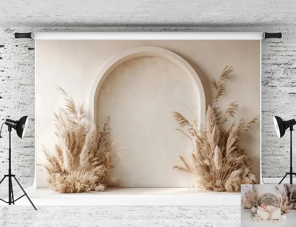 Kate Boho Backdrop Arch Pampas Grass Photo Background Studio Props,7x5ft