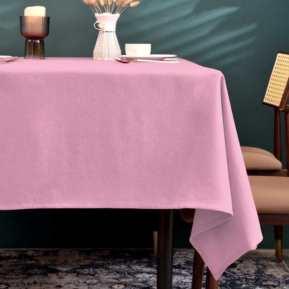 Tischdecke in Hellrosa 140 x 240 cm, schmutzabweisend, mit Leinenlook