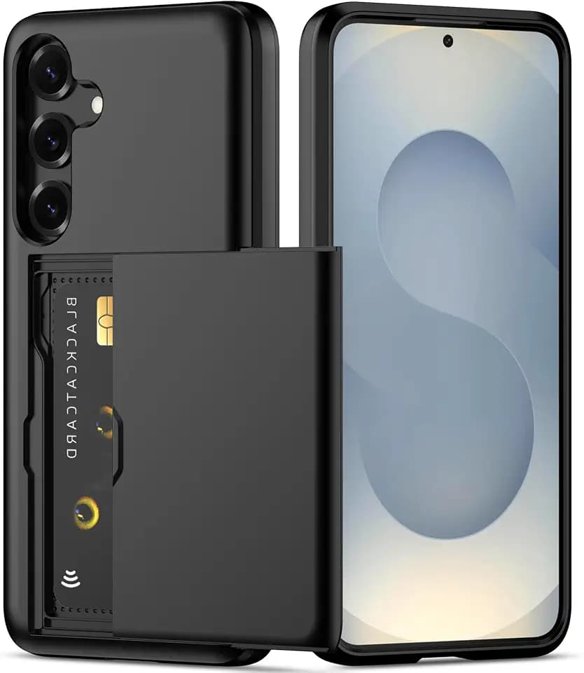Nvollnoe for Samsung Galaxy S25 Plus Case with Card Holder Black
