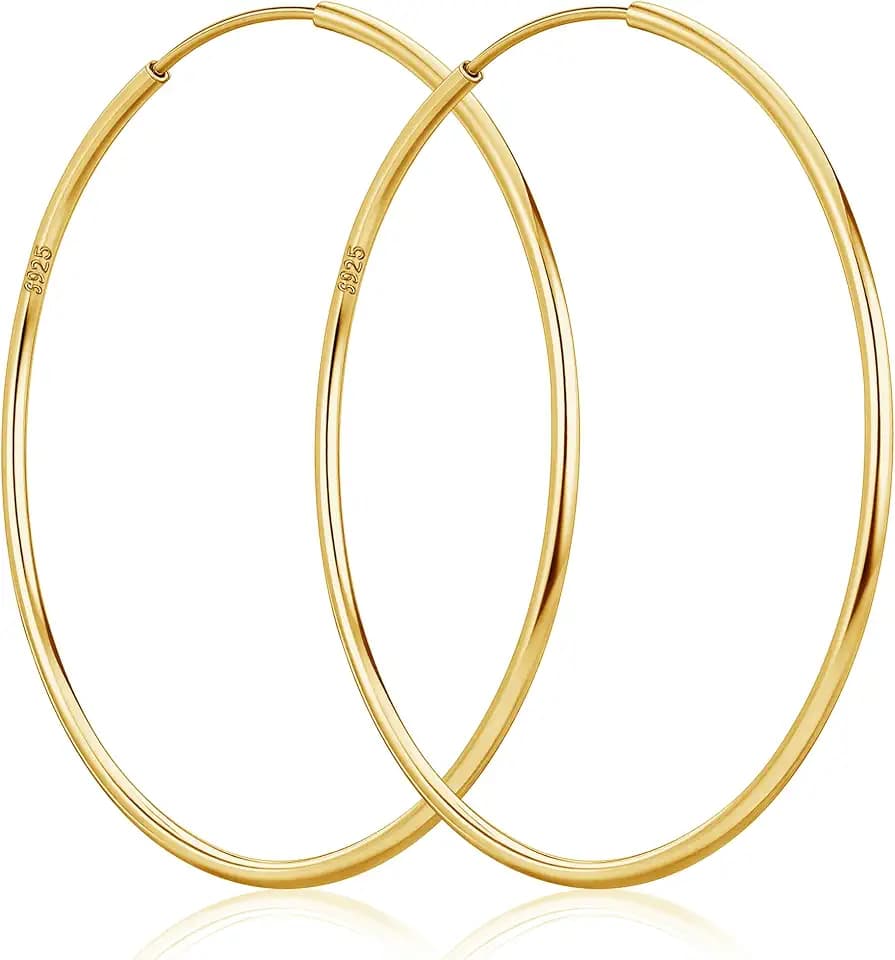 Senteria Thin Gold Hoop Earrings for Women 14k Gold Plated Hoop Earrings Hypoallergenic 925 Sterling Silver Post Lightweight Endless Large Big Gold Hoop Earrings 30/40/50/60/70mm