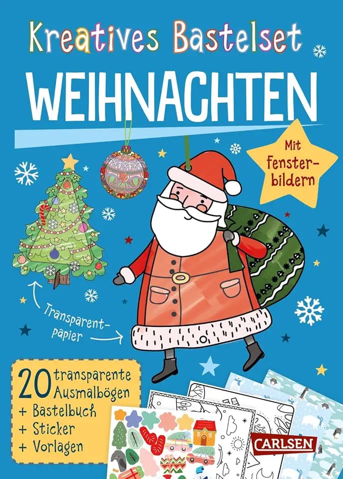 Bastelset für Kinder: Kreatives Bastelset: Weihnachten: Bastelbuch mit Fensterbildern, Bastelvorlagen und Stickern für Kinder ab 6 Jahren