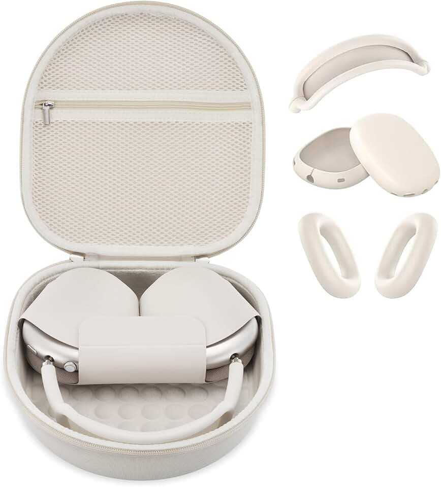 3 in 1 Silicone Cover and Case for Apple Airpods Max 2/ Airpods Max Headphones, AirPods Max Hard Case and Anti-Scratch Ear Pad Case/Ear Cups/Headband Covers Accessories (Starlight case & Cover)