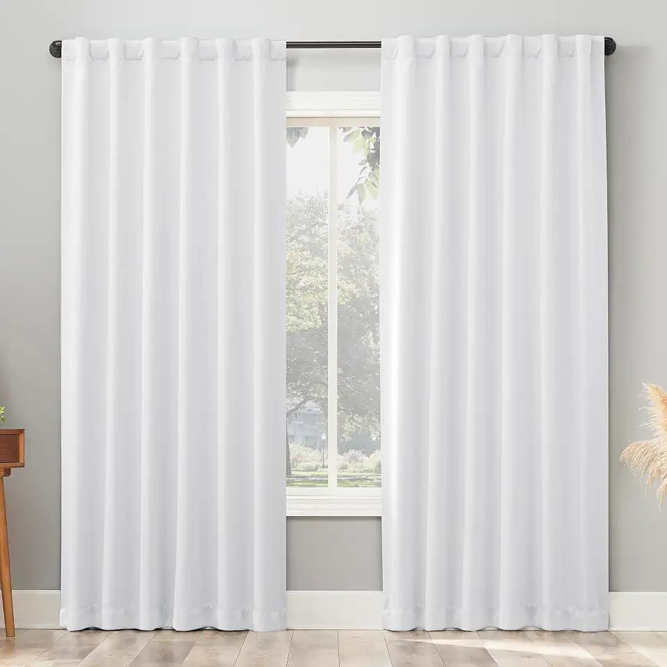 Sun Zero Belize 2-Pack Magnetic Closure Theater Grade 100% Total Blackout Back Tab/Rod Pocket Curtain Panel Pair, White, 52" W x 63" L (2 Panels)
