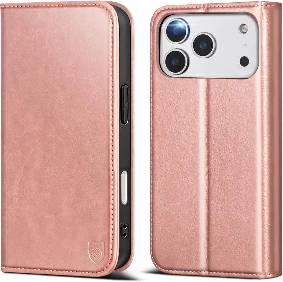 for iPhone 17 Pro Max Wallet Case with Card Holder,Rose Gold